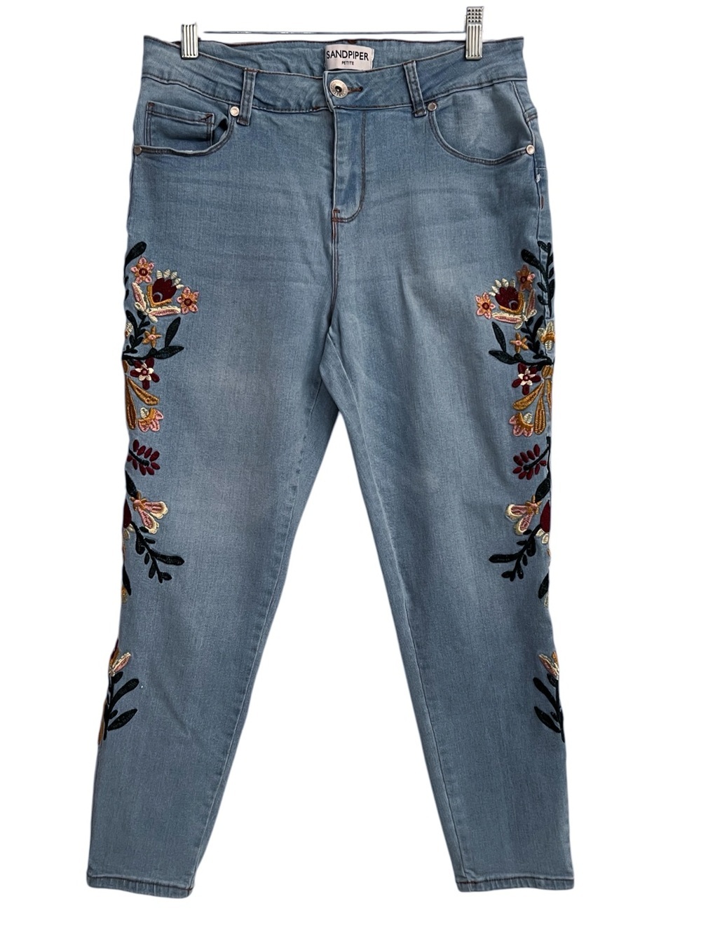 Sandpiper Boho Western Floral Embroidered Stretch Skinny Jeans 12 Petite - Picture 2 of 8